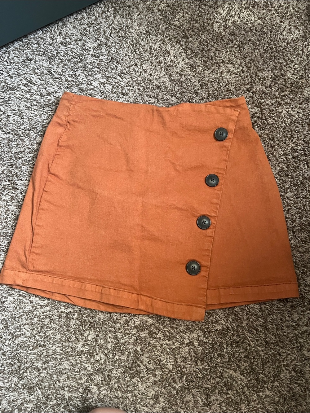 High-Rise Rust Button-Accent Mini Skirt